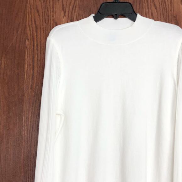 Cece Womens Long Sleeve Sweater Large White Ruffled Sheer Pleated Mock Neck - Picture 5 of 14